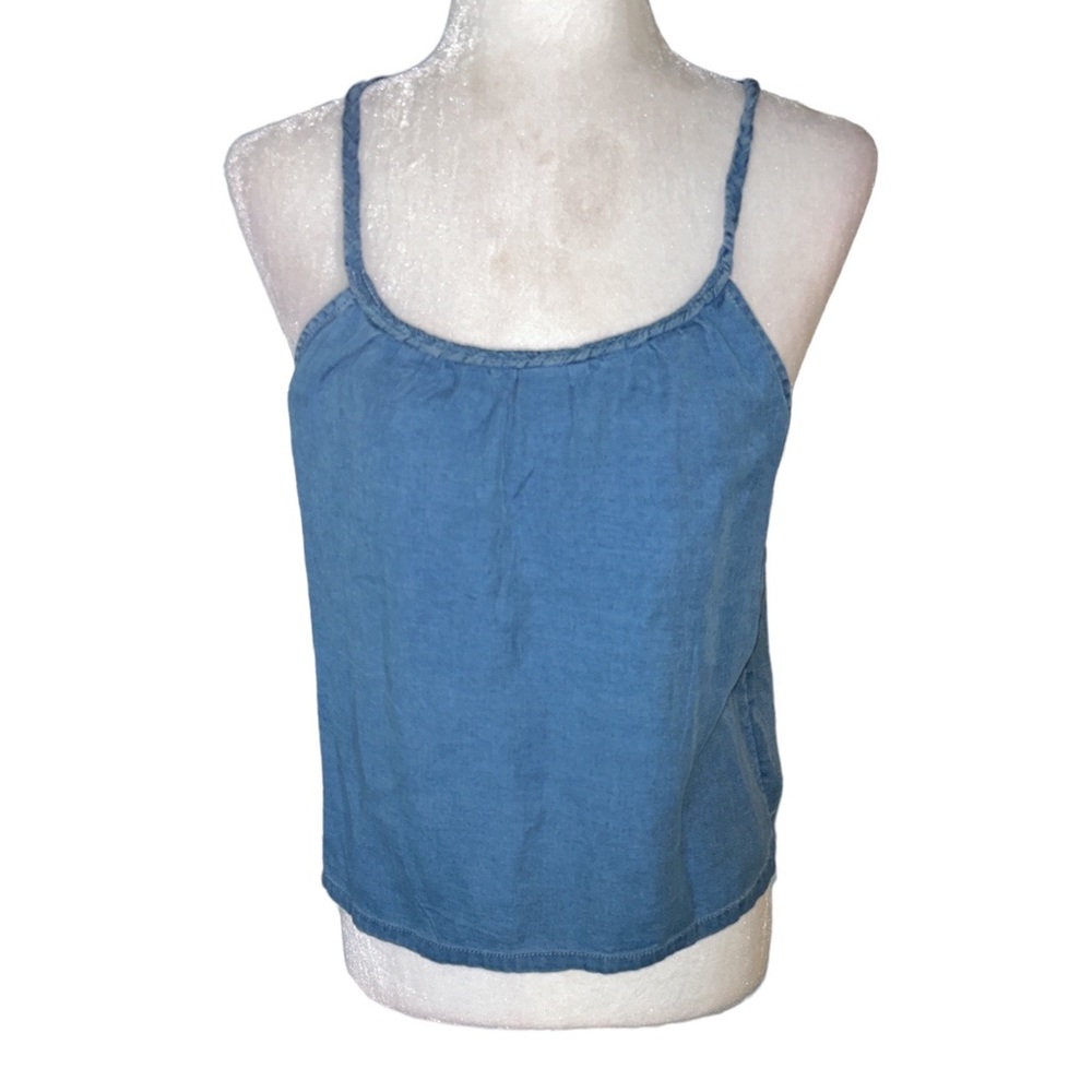 NWT Joie Chambray Denim Braided Halter Tie Neck Crop Tank Top - M